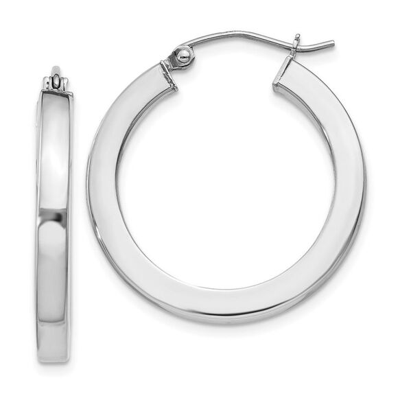 3.25mm, Sterling Silver, Hollow Square Hoops - 25mm (1 Inch) - Picture 1 of 5